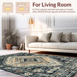 Ultra Soft Area Rug, Non Slip, Stain Resistant, Washable Area Rugs for Living Room, Bedroom, Rustic Dark Vintage Medallion Style(Brown)
