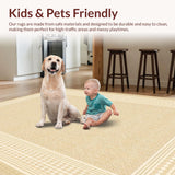 Ultra Soft Area Rug, Non Slip, Stain Resistant, Washable Area Rugs for Living Room, Bedroom, Rustic Low Pile Gentle Waves(Beige)