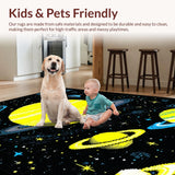 Ultra Soft Area Rug, Non Slip, Stain Resistant, Washable Area Rugs for Living Room, Bedroom, Whimsical Galactic Exploration Theme(Yellow)