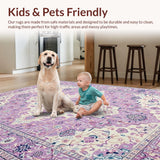 Ultra Soft Area Rug, Non Slip, Stain Resistant, Washable Area Rugs for Living Room, Bedroom, Contemporary Circular Floral Aesthetic(Purple)
