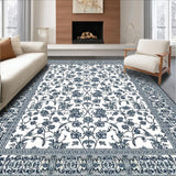 Ultra Soft Area Rug, Non Slip, Stain Resistant, Washable Area Rugs for Living Room, Bedroom, Non Slip Rug Elegant Dark Gray Floral Pattern for Stylish Floors(Blue)