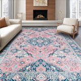 Ultra Soft Area Rug, Non Slip, Stain Resistant, Washable Area Rugs for Living Room, Bedroom, Rustic Geometric Tile Motif(Pink)