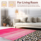 Ultra Soft Area Rug, Non Slip, Stain Resistant, Washable Area Rugs for Living Room, Bedroom, Playful Shag Leopard Statement Piece(Pink)