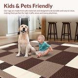 Ultra Soft Area Rug, Non Slip, Stain Resistant, Washable Area Rugs for Living Room, Bedroom, Dynamic Stylish Monochrome Check Design(Brown)