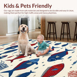 Ultra Soft Area Rug, Non Slip, Stain Resistant, Washable Area Rugs for Living Room, Bedroom, Luxurious Blue Tones Nautical Design(Blue)