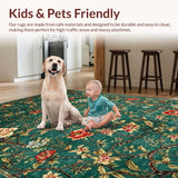 Ultra Soft Area Rug, Non Slip, Stain Resistant, Washable Area Rugs for Living Room, Bedroom, Stylish Bright Flora Composition(Green)