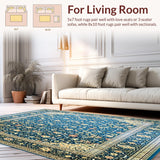 Ultra Soft Area Rug, Non Slip, Stain Resistant, Washable Area Rugs for Living Room, Bedroom, Elegant Blue & Beige Oriental Area Traditional Home Decor(Blue)