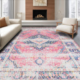 Ultra Soft Area Rug, Non Slip, Stain Resistant, Washable Area Rugs for Living Room, Bedroom, Luxurious Ogee Inspired Elements(Pink)