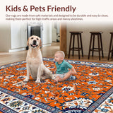 Ultra Soft Area Rug, Non Slip, Stain Resistant, Washable Area Rugs for Living Room, Bedroom, Artful Multicolored Medallion Style(Orange)