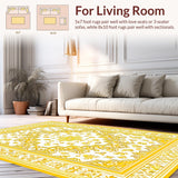 Ultra Soft Area Rug, Non Slip, Stain Resistant, Washable Area Rugs for Living Room, Bedroom, Artistic Tiled Floral Motif(Yellow)