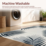 Ultra Soft Area Rug, Non Slip, Stain Resistant, Washable Area Rugs for Living Room, Bedroom, Chic Grey Coastal Leaf Pattern(Blue)