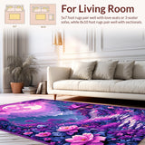 Ultra Soft Area Rug, Non Slip, Stain Resistant, Washable Area Rugs for Living Room, Bedroom, Enchanting Floral Fantasy Composition(Purple)