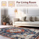 Ultra Soft Area Rug, Non Slip, Stain Resistant, Washable Area Rugs for Living Room, Bedroom, Rustic Vintage Floral Aesthetic(Blue)