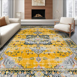 Ultra Soft Area Rug, Non Slip, Stain Resistant, Washable Area Rugs for Living Room, Bedroom, Rustic Earth Toned Geometric Motif(Yellow)