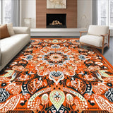 Ultra Soft Area Rug, Non Slip, Stain Resistant, Washable Area Rugs for Living Room, Bedroom, Rustic Orange Circular Flourish(Orange)