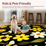 Ultra Soft Area Rug, Non Slip, Stain Resistant, Washable Area Rugs for Living Room, Bedroom, Charming Bee Floral Arrangement(Yellow)