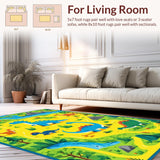 Ultra Soft Area Rug, Non Slip, Stain Resistant, Washable Area Rugs for Living Room, Bedroom, Brightly Colored Fossil Discovery Path(Yellow)