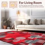 Ultra Soft Area Rug, Non Slip, Stain Resistant, Washable Area Rugs for Living Room, Bedroom, Sophisticated Geometric Red Accents(Red)