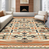 Ultra Soft Area Rug, Non Slip, Stain Resistant, Washable Area Rugs for Living Room, Bedroom, Bold Cultural Inspired Decorative Elements(Orange)