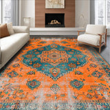 Ultra Soft Area Rug, Non Slip, Stain Resistant, Washable Area Rugs for Living Room, Bedroom, Minimalist Medallion Tiled Aesthetics(Orange)