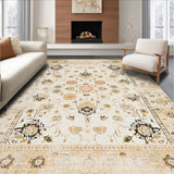 Ultra Soft Area Rug, Non Slip, Stain Resistant, Washable Area Rugs for Living Room, Bedroom, Lively Neutral Botanical Design(Beige)