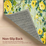 Ultra Soft Area Rug, Non Slip, Stain Resistant, Washable Area Rugs for Living Room, Bedroom, Floral Bath Mat with Yellow Blooms and Green Leaves(Yellow)