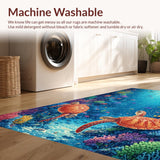 Ultra Soft Area Rug, Non Slip, Stain Resistant, Washable Area Rugs for Living Room, Bedroom, Marine Life Wonder Rug Featuring Aquatic Turtles Navigating Colorful Reefs(Blue)