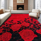 Ultra Soft Area Rug, Non Slip, Stain Resistant, Washable Area Rugs for Living Room, Bedroom, Vibrant Rustic Rose Motif(Red)