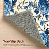 Ultra Soft Area Rug, Non Slip, Stain Resistant, Washable Area Rugs for Living Room, Bedroom, Chic Accent Featuring Navy and Beige Floral Motifs(Blue)