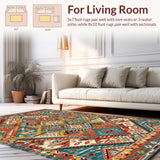 Ultra Soft Area Rug, Non Slip, Stain Resistant, Washable Area Rugs for Living Room, Bedroom, Artisan Tribal Print with Rich Hues(Orange)