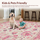 Ultra Soft Area Rug, Non Slip, Stain Resistant, Washable Area Rugs for Living Room, Bedroom, Artful Vintage-Inspired Ogee Shape(Pink)