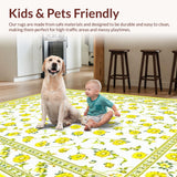 Ultra Soft Area Rug, Non Slip, Stain Resistant, Washable Area Rugs for Living Room, Bedroom, Vibrant Daisy Motif Splash(White)