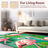 Ultra Soft Area Rug, Non Slip, Stain Resistant, Washable Area Rugs for Living Room, Bedroom, Elegant Coastal Flamingo Imagery(Pink)