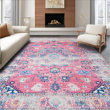 Ultra Soft Area Rug, Non Slip, Stain Resistant, Washable Area Rugs for Living Room, Bedroom, Whimsical Distressed Patterned Layers(Pink)
