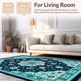 Ultra Soft Area Rug, Non Slip, Stain Resistant, Washable Area Rugs for Living Room, Bedroom, Non-Shedding Floral Medallion Bedroom Carpet(Blue)