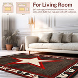 Ultra Soft Area Rug, Non Slip, Stain Resistant, Washable Area Rugs for Living Room, Bedroom, Rustic Earthy Star Motif(Black)