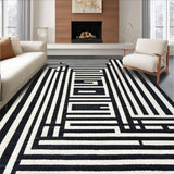 Ultra Soft Area Rug, Non Slip, Stain Resistant, Washable Area Rugs for Living Room, Bedroom, Contemporary Stripe Balance Rug with Dynamic Two-Tone Linear Motif(Black)