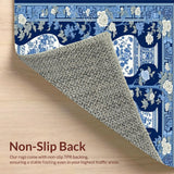 Ultra Soft Area Rug, Non Slip, Stain Resistant, Washable Area Rugs for Living Room, Bedroom, Rustic Tan Tiled Ginger Jar Aesthetic(Blue)