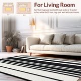 Ultra Soft Area Rug, Non Slip, Stain Resistant, Washable Area Rugs for Living Room, Bedroom, Modern Black White Stripe Rug Geometric Patterned(Black)