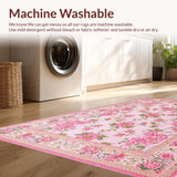 Ultra Soft Area Rug, Non Slip, Stain Resistant, Washable Area Rugs for Living Room, Bedroom, Bright Garden Floral Aesthetic(Pink)
