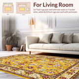 Ultra Soft Area Rug, Non Slip, Stain Resistant, Washable Area Rugs for Living Room, Bedroom, Radiant Earthy Tones with Blooms(Gold)