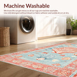 Ultra Soft Area Rug, Non Slip, Stain Resistant, Washable Area Rugs for Living Room, Bedroom, Whimsical Teal Coastal Motif(Red)
