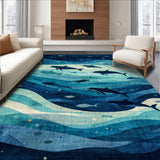 Ultra Soft Area Rug, Non Slip, Stain Resistant, Washable Area Rugs for Living Room, Bedroom, Underwater Whale and Dolphin School with 3D Ocean Depths and Sea Creatures(Blue)