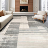 Contemporary Striped Runner with Distressed Beige and Slate Abstract Lines(Gray)