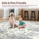 Ultra Soft Area Rug, Non Slip, Stain Resistant, Washable Area Rugs for Living Room, Bedroom, Heirloom Inspired with Weathered Neutral Damask & Scrollwork(Ivory)