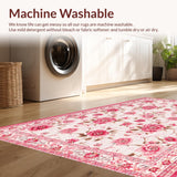 Ultra Soft Area Rug, Non Slip, Stain Resistant, Washable Area Rugs for Living Room, Bedroom, Delicate Soft Pastel Garden Pattern(White)
