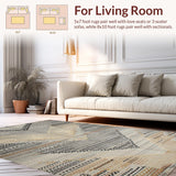 Ultra Soft Area Rug, Non Slip, Stain Resistant, Washable Area Rugs for Living Room, Bedroom, Elegant Vintage Geometric Fusion(Gray)
