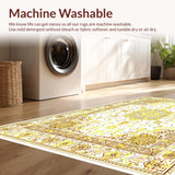 Ultra Soft Area Rug, Non Slip, Stain Resistant, Washable Area Rugs for Living Room, Bedroom, Yellow Geometric Bliss(White)