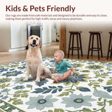 Ultra Soft Area Rug, Non Slip, Stain Resistant, Washable Area Rugs for Living Room, Bedroom, Vintage Cream Green Bedroom Floral Carpet(White)