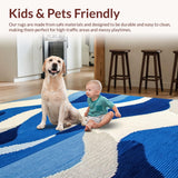 Ultra Soft Area Rug, Non Slip, Stain Resistant, Washable Area Rugs for Living Room, Bedroom, Rustic Textured Organic Shape(Blue)